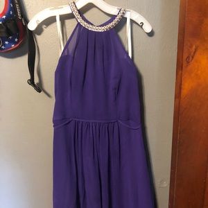Purple Beaded Halter Bridesmaids Dress